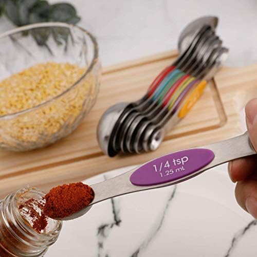 Magnetic Measuring Spoons Set of 6 Stainless Steel Dual Sided Stackable Teaspoon for Measuring Dry and Liquid Ingredients - color: Color