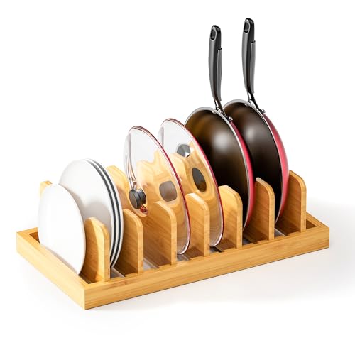 Bamboo Pot Lid Organizer Pot Lid Holder, Pot and Pan Organizer Drawer Organizer for Pot Lids, Pans, Cutting Boards & Baking Sheets, Dinner Plates, Reusable Containers in Cabinet Storage - color: Natural