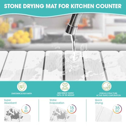 Dish Drying Mat Stone Bath Mat Diatomaceous Earth Stone Drying Mat For Kitchen Counter Sink Bath Mat Quick Dry Non Slip Foldable Dish Drying Rack Mat Large(24"×16" White) - size: 24" x 16"