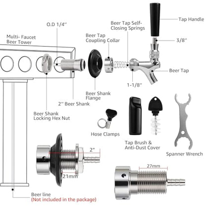 MRbrew Draft Beer Shank Faucet Kit, 1-1/2'' Beer Shank No Leak 1/4'' Beer Line Nipple Barb Fitting Beer Shank Tap for Kegerator Brewing with Self-Closing Beer Tap, Stainless Steel Core for Beer Party - size: 1-1/2''