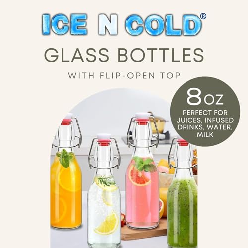 ICE N COLD Glass Swing Top Bottles | Flip Top Glass Bottles for Limoncello, Syrups, Oils, Vinegar, Extracts & Beverages | Airtight Reusable Glass Bottles (6-Pack, MEDIUM (250ml | 8.5oz)) - color: 6-Pack, size: 8.5 Ounces