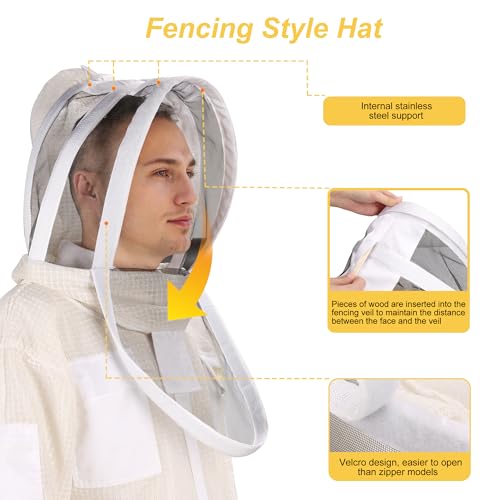 Ventilated Bee Suit, 3 Layer Sting-Proof Beekeeping Suit Beekeeper Suit for Men & Women with Gloves & 2 Beekeeping Veils for Beekeepers - S - size: Small