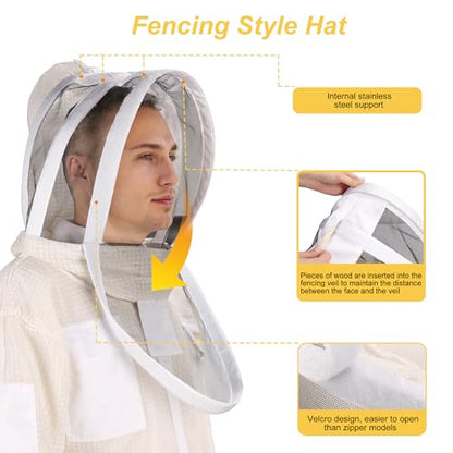 Ventilated Bee Suit, 3 Layer Sting-Proof Beekeeping Suit Beekeeper Suit for Men & Women with Gloves & 2 Beekeeping Veils for Beekeepers - X - size: X-Large