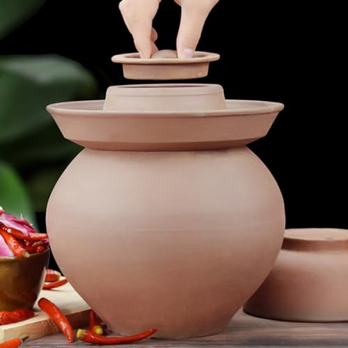Unglazed Ceramic Pickle Jar with Lids,Large Traditional Chinese Porcelain Pickle Jar Pickling Jars,Ceramic Fermentation Crock with Water Seal Airlock Lid,Sauerkraut A-6.5L (A-9L - size: 9L