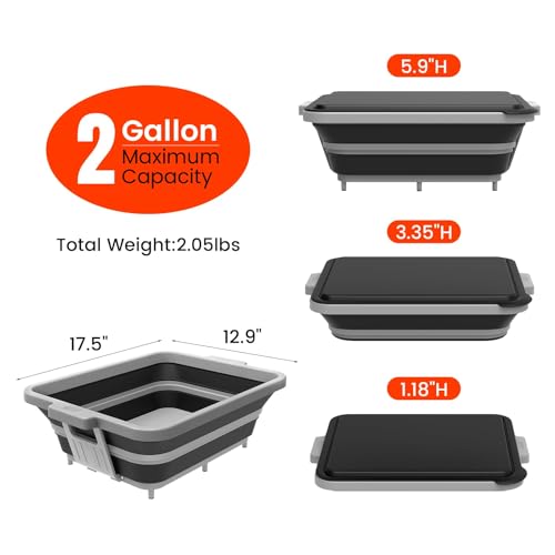 Upgraded Collapsible BBQ Prep Tub with Lid & Foldable Handle Stand - 4-in-1 for Meal Prep Marinating, Food Storage Container, Cutting Board & Beverage Cooler - Perfect for Camping & Picnic