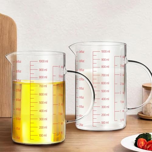 WhiteRhino Glass Measuring Cup,4Cup/1000ml/32oz Liquid Measuring Cups, Measuring Cup With Handle and V-Shaped Spout, Glass Beaker with Three Scales (OZ, Cup, ML), Dishwasher/Freezer/Microwave Safe - color: 4 Cup / 1000ml / 32oz - Glass