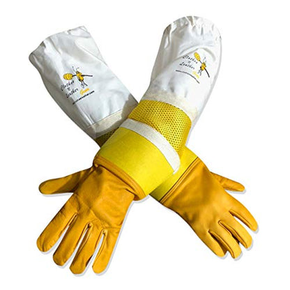 CLG Bee Gloves Adult Semi Ventilated Cowhide Leather & Fabric Cuff - color: Simple Cowhide Gloves, size: Large