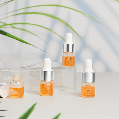 Didaey 100 Pcs 1/2/3/5/10/15 ml Mini Glass Oil Dropper Bottle Bulk, Clear Essential Small Empty Bottles Sample Containers Perfume Liquid Vials with Cap for Traveling (2 ml,Classic Silver) - color: Classic Silver, size: 2 ml