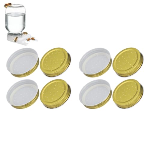 Toddmomy Bee Entrance Feeder 8pcs Perforated Metal Mason Jar Lid Beehive Waterer Honey Bee Canning Feeders Beekeeper Tools Drinking Beekeeping Equipments - size: 7.30X7.30X1.50CM