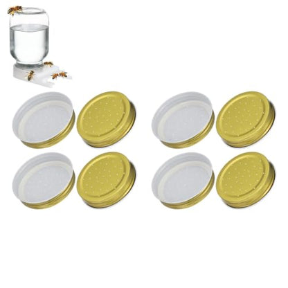 Toddmomy Bee Entrance Feeder 8pcs Perforated Metal Mason Jar Lid Beehive Waterer Honey Bee Canning Feeders Beekeeper Tools Drinking Beekeeping Equipments - size: 7.30X7.30X1.50CM