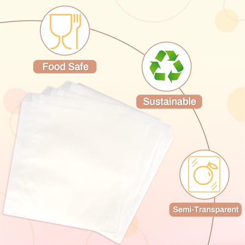 MAQIHAN 100 Paper Sandwich Bags - 8"x8" Wax Paper Lunch Bags, White Cookie Glassine Bags for Food Take Out, Cookie Sleeves, Food Packaging for Bread, Toaster, Bagel, Pastry, Treat, Snack, Soaps - size: 8x8"