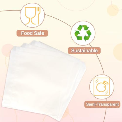 MAQIHAN 100 Paper Sandwich Bags - 8"x8" Wax Paper Lunch Bags, White Cookie Glassine Bags for Food Take Out, Cookie Sleeves, Food Packaging for Bread, Toaster, Bagel, Pastry, Treat, Snack, Soaps - size: 8x8"