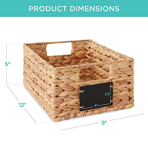 Best Choice Products 22.9 x 30.5cm(9 x 12인치) 워터 히아신스 식료품 저장실 바구니 4개 세트, 칠판 라벨이 있는 우븐 오거나이저, 분필 마커 - 내추럴 - color: 천연, size: 9x12x5in