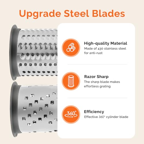 UHIYEE Patented Rotary Parmesan Cheese Grater, Hand Crank Cheese Shredder with Fine & Coarse Drums, Restaurant Quality, White, Stainless Steel & ABS, Dishwasher Safe, Gray Green - color: Gray