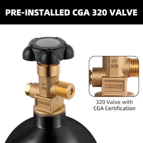TMCRAFT 5lb CO2 Tank, High Strength Aluminum Alloy Cylinder with CGA-320 Valve, DOT Approved Cylinder for Kegerator kit and Draft Beer Dispensing (Black Glossy Coating)