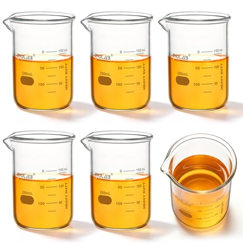 ULAB Scientific Glass Beaker Set, Vol. 200ml, 3.3 Borosilicate Griffin Low Form with Printed Graduation, Pack of 6, UBG1022 - style: Vol.200ml, Pack of 6