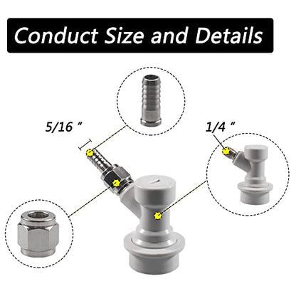 PERA Corny Keg Ball Lock Gas Disconnect MFL 1/4, Include 5/16 Swivel Nuts, 2 Free Worm Clamps for Homebrewing