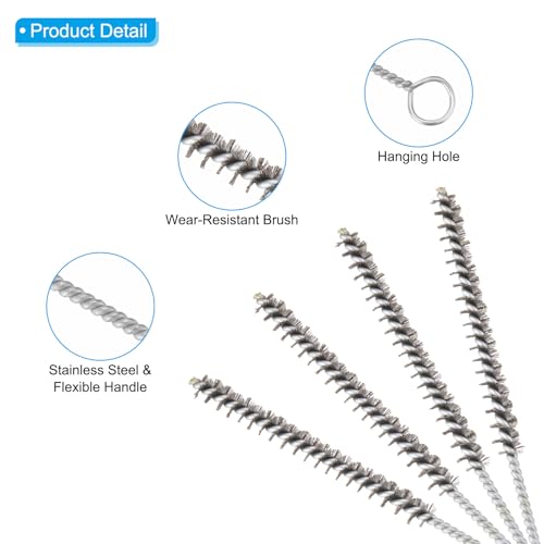 PATIKIL 12" Wire Tube Brush, 8Pcs 0.3" Diameter Stainless Steel Wire Tube Cleaner Pipe Cleaning Supplies for Auto Parts, Bottles, Tubes, Silver Tone - size: 0.3"