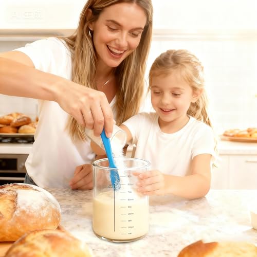 34oz Sourdough Starter Jar Kit,Wide Mouth Sourdough Starter Container with Feeding Tracking Band, Silicone Spatula&Sourdough Starter Kit-Baking Supplies(2 pack). (Blue) - color: Blue