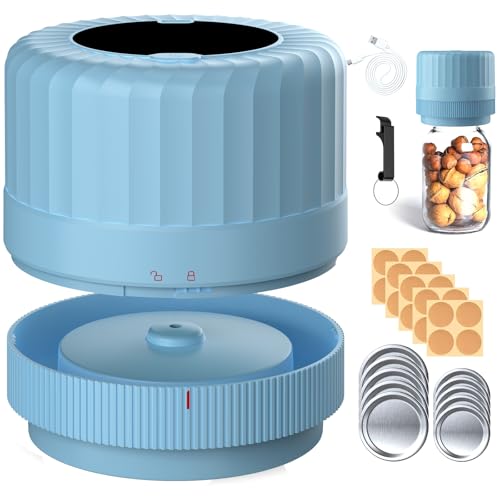 HTPOW Mason Jar Vacuum Sealer, Auto Sealing for Regular and Wide Mouth Jars | Meal prep, food storage, one-touch operation, regular and wide mouth jars, 1300mAh battery, reusable lids - color: Blue