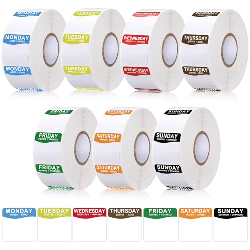 Sayglossy 7000 Pcs Day of Week Label Food Label Monday Through Sunday Management Inventory Sticker Removable Weekly Self Adhesive Date Dot Sticker for Restaurant Kitchen Container (Square) - style: Square