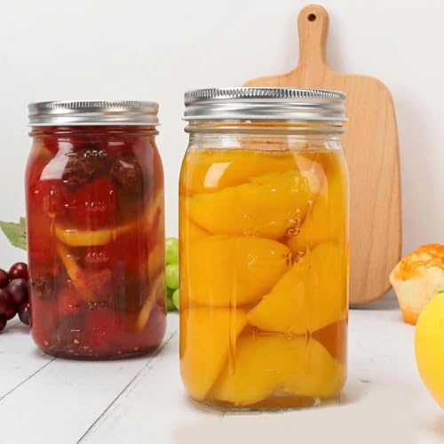 Wide Mouth Glass Mason Jars, 32oz, Pack of 4 | Airtight Lids, Measurement Marks, Food Storage Containers, For Overnight Oats, Canning, Fruit Jams & Meal Prep