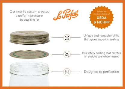 Le Parfait Familia Wiss Terrine | 24oz/Pint&Half (Pack of 4) 750ml Wide Mouth French Glass Jar w/Airtight 2-Piece System Gold Lids | Ideal for Canning, Food Storage, Meal Prep, Cake Jar & DIY Crafts - color: 750ml (Set/4)
