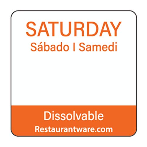 Restaurantware RW Smart 1 Inch x 1 Inch Food Rotation Labels 500 Dissolvable Food Safety Labels - Premium Trilingual Orange Paper Day Of The Week Labels For Food Storage Or Prep Saturday - style: Saturday