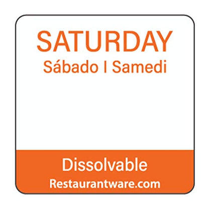 Restaurantware RW Smart 1 Inch x 1 Inch Food Rotation Labels 500 Dissolvable Food Safety Labels - Premium Trilingual Orange Paper Day Of The Week Labels For Food Storage Or Prep Saturday - style: Saturday