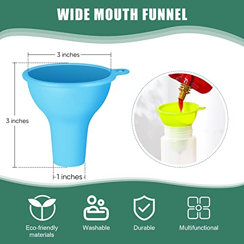 Silicone Funnels 4 Pieces 3.2 Inch Wide Mouth Funnel Flexible Condiment Sauce Canning Set for Home Restaurant Kitchen Squeeze Bottles Jars Cans Powder Liquid Spices