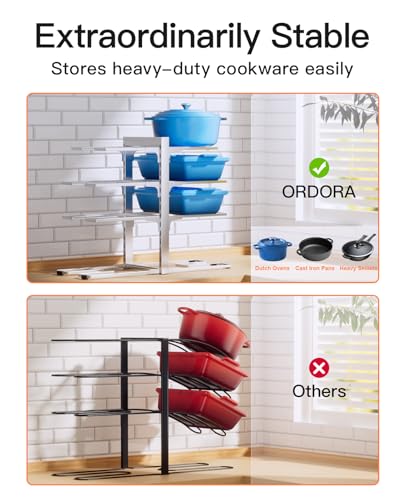 ORDORA Pots and Pans Organizer Rack for Cabinet, 15.83" Height 8-Tier Heavy Duty 120LBS Pot Pan Organizer under Cabinet Adjustable for Cast-iron Pan, Heavy Skillets Griddles, Shallow Pot, Silver - style: M-15.83"H-HeavyDuty-Sliver