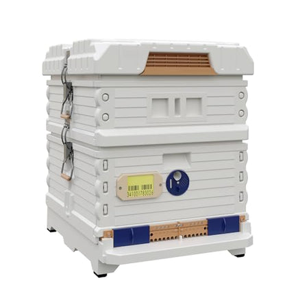 Apimaye Ergo Insulated 10 Frame Hybrid 1 Deep 1 Medium Beehive Set (White Body Blue Entrance)