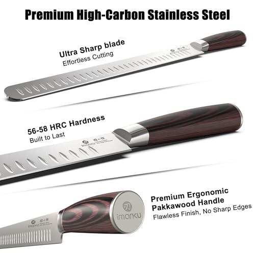 imarku Brisket Knife, 12 Inch Ultra Sharp Carving Slicing Knife for Brisket, BBQ, Turkey, Ham, Ribs, and Roast Beef, Japanese High Carbon Stainless Steel Blade, Ergonomic Pakkawood Handle, Gift Box - color: Black Brown Handle