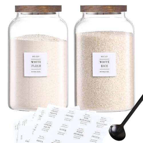 2 Pack Large Glass Storage Jars with Airtight Bamboo Lids, 95 FL OZ/2800 ml, Perfect for Kitchen Counter & Pantry Storage – Ideal for Flour, Sugar, Coffee, Rice, Nuts and More， - size: 94oz*2