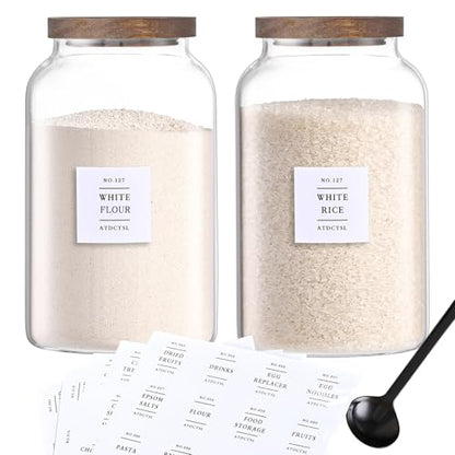 2 Pack Large Glass Storage Jars with Airtight Bamboo Lids, 95 FL OZ/2800 ml, Perfect for Kitchen Counter & Pantry Storage – Ideal for Flour, Sugar, Coffee, Rice, Nuts and More， - size: 94oz*2