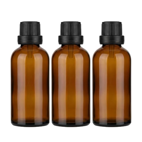 erioctry 3PCS 100ml/3.4oz Empty Amber Glass Bottle with Orifice Reducer and Black Cap for Essential Oils Aromatherapy Cosmetic Storage