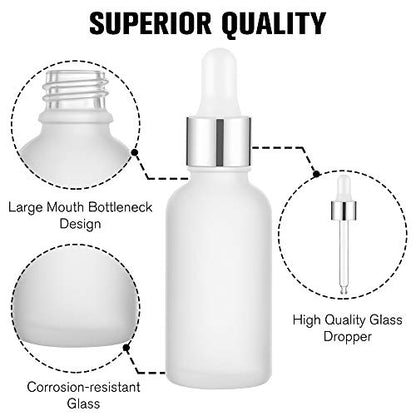 PrettyCare 4 Pack 1oz Dropper Bottle for Essential Oils, 30 ml Frosted Clear Glass Leak Proof Essential Oils Bottles with Labels, Funnels- Empty Tincture Bottles for Personal Care & Beauty - color: 1oz Frosted, style: 4 Pack
