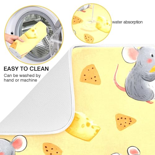 Funny Mouse Cheese Dish Drying Mat for Kitchen Counter Absorbent Dish Drainer Mat Heat Resistant Dishes Drying Pad 18x24 inch - size: M 18x24in
