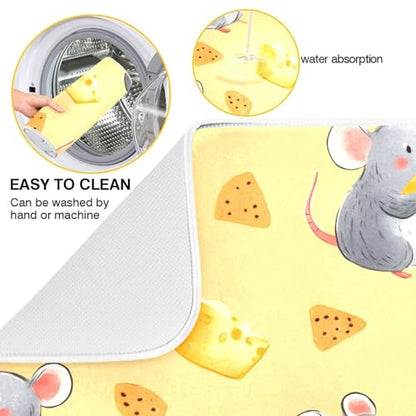 Funny Mouse Cheese Dish Drying Mat for Kitchen Counter Absorbent Dish Drainer Mat Heat Resistant Dishes Drying Pad 18x24 inch - size: M 18x24in