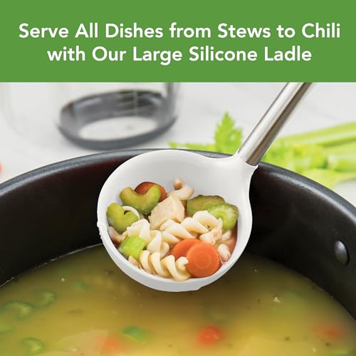 Tovolo Silicone Ladle With Stainless Steel Handle Deep Soup Ladle for Cooking Canning Serving Soup Punch Stew Sauce, Large Kitchen Utensil Spoon Dishwasher Safe BPA Free Silicone White - color: White