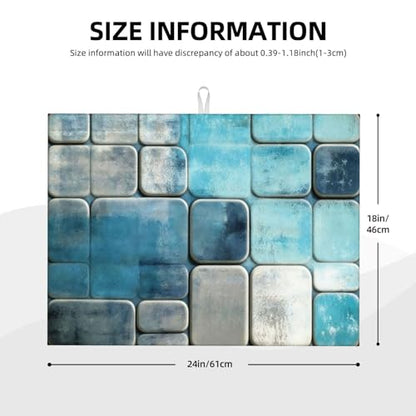 Kitchen Drying Mat for Countertop Modern Blue Geometric Tile Non-Slip Kitchen Counter Mat for Dishes Glassware - color: Blue Teal & Gray