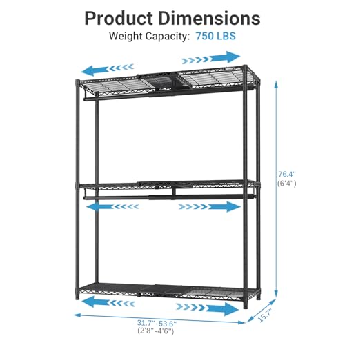 VIPEK X1 Plus Expandable Reach-in Closet Adjustable from 2'8" to 4'6" with Adjustable Shelves and Hanger Rods Clothes Rack Heavy Duty, Metal Clothing Racks Portable Walk-in Closet, Black - color: Black, size: X1 Plus