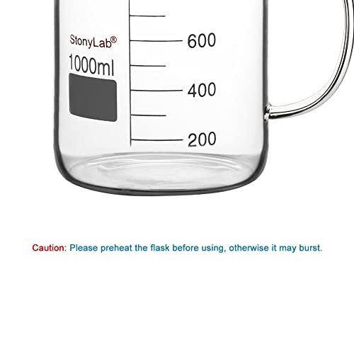stonylab Glass Beaker with Handle, Borosilicate Glass Graduated Low Form Griffin Beaker with Handle and Pouring Spout, 1000 ml (Pack of 2) - size: 1000 ml (Pack of 2)