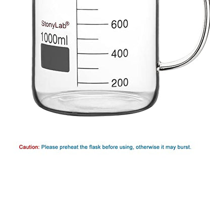 stonylab Glass Beaker with Handle, Borosilicate Glass Graduated Low Form Griffin Beaker with Handle and Pouring Spout, 1000 ml (Pack of 2) - size: 1000 ml (Pack of 2)