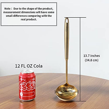 Newness Soup Ladle, [Rustproof, Heat Resistance, Integral Forming] Durable 304 Stainless Steel Soup Spoon with Vacuum Ergonomic Round Handle, Cooking Spoon for Kitchen, 13.7 Inches, Gold - color: Gold