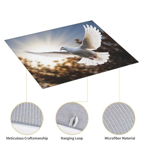 White dove flying in the sun Print Dish Drying Mat for Kitchen Counter Ultra Absorbent Microfiber Dishes Drainer Mats Washable Drying Pads for Sinks 16 x 18 In - color: White Dove Flying In The Sun