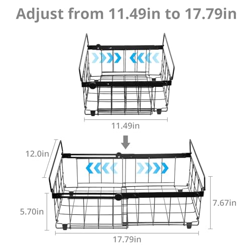 Tanice 2 Pack Freezer Organizer Bins, Expandable Stackable Chest Freezer Organizer with Foldable Handle, Thickened Metal Freezer Baskets for Deep Freezer, Kitchen Pantry - Black