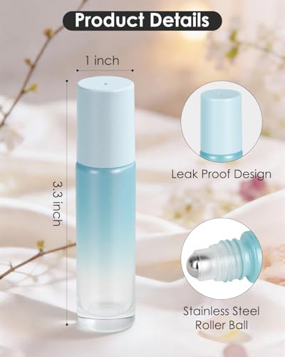 Worldgsb 25 Pack Essential Oil Roller Bottles, 10ml Refillable Glass Roller Bottles with Stainless Steel Roller Balls and Caps for Travel, Perfume and Lip Gloss Blue Gradient - color: Blue-Gradient, style: 25 Pack