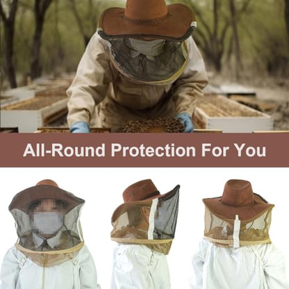 Beekeeping Cowboy Hat, Set of Beekeeping Hat with Goatskin Gloves and Stainless Steel Hive Scraper Tools, Professional Beekeeper Hat Beekeeping Equipment Beekeeper Hand Tool - style: Kit A