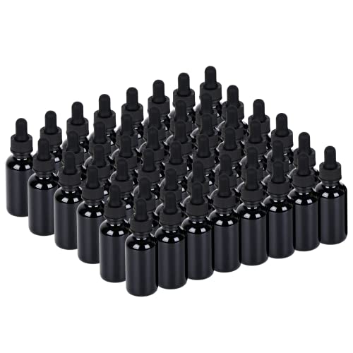 2 oz UV Resistant Dropper Bottle 48 Pack Black Glass Boston Bottles 60ml with Eye Droppers Black Caps for Essential Oils, Perfume, Leak Proof Travel Bottles for Liquids - color: UV Black, size: 2 oz, 48 pack